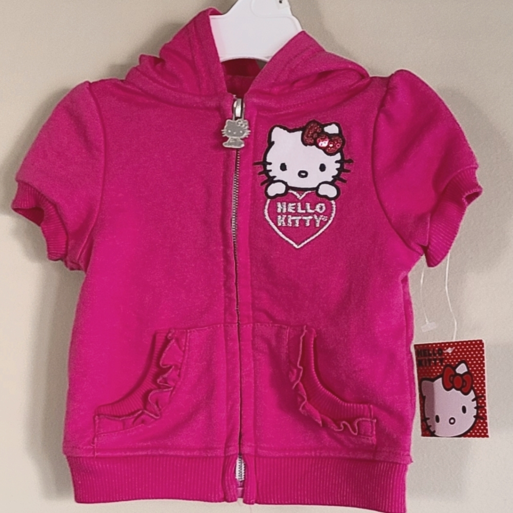 NWT Hello Kitty hooded zip up short sleeve sweater